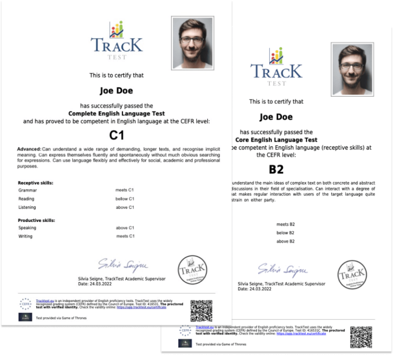 Certificado de inglés en línea Tracktest Español